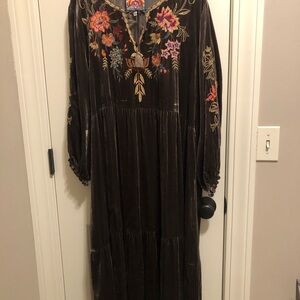 Johnny Was Dark Brown Floral Embroidered Dress